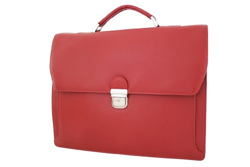 Cartable sacoche en cuir de vachette rouge foncé grainé, de taille L, pour femme active. Il est parfait comme sac de travail pour une femme active, il est simple, joli et moderne, signé Katana.
