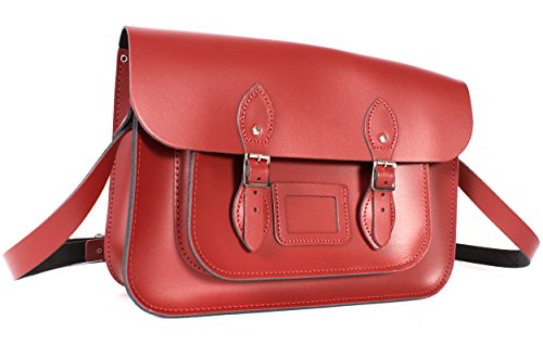 sac cartable satchel cuir rouge mat, Oxbridge satchel, look étudiante ou lycéenne, sac de ville femme, 35X10X23 cm