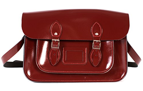 sac cartable satchel cuir rouge bordeaux brillant, Oxbridge satchel, look étudiante ou lycéenne, sac de ville femme, 35X10X23 cm