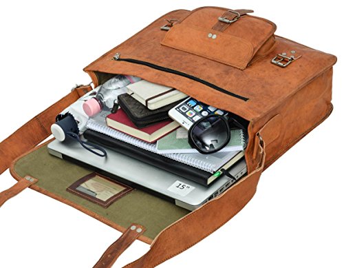 Sacoche cartable pour laptop Gusti nature en cuir marron clair vintage