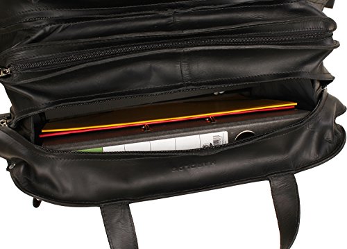 Intérieur chic de la valise pilote Harold’s en cuir brun Harold’s avec compartiment laptop 15 pouces. Dimensions 18x23x45cm, autour de 500€.