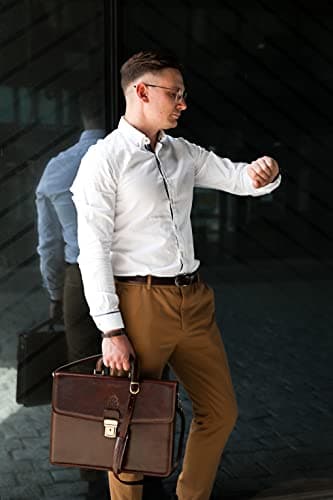 Cartable en cuir italien pleine fleur marron de Time Resistance