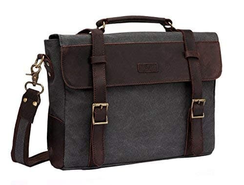 Cartable contemporain en cuir et toile grise pour ordinateur