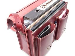 Cartable cuir rouge look maîtresse d'école, cartable cuir à 2 soufflets