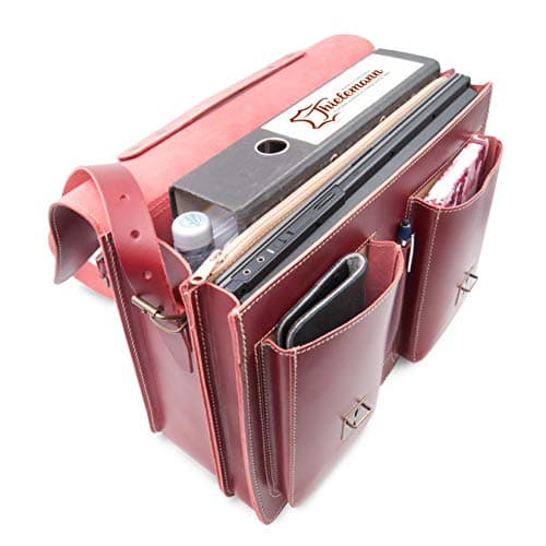 Cartable cuir rouge look maîtresse d'école, cartable cuir à 2 soufflets