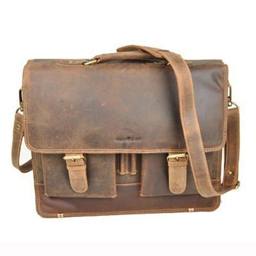 Cartable serviette Old School Greenburry en cuir marron pour enseignant à 2 soufflets