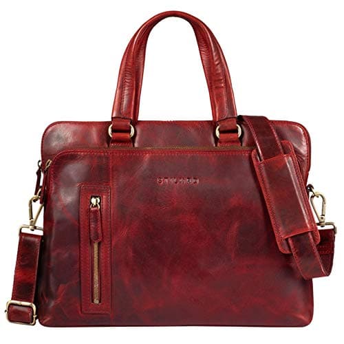 Cartable mallette en cuir rouge vintage pour laptop 15 pouces pour femme