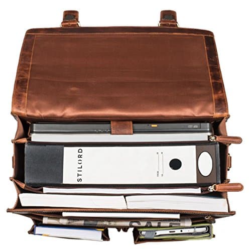 Espace intérieur d'un cartable en cuir à 3 soufflets