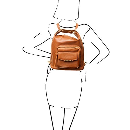 Petit sac à dos original en cuir cognac pour femme