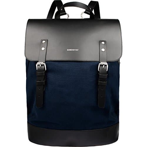 Spacieux sac à dos en cuir et toile canevas au design épuré et suédois. Sac à dos noir Cordura Sandqvist