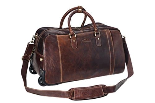 Sac de voyage à roulettes en cuir au tannage végétal