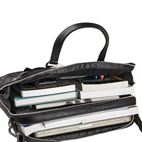 Sac ordinateur business avec bandoulière en cuir noir Stilord pour laptop