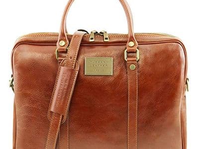 Élégant briefcase en cuir pleine fleur cognac Tuscany