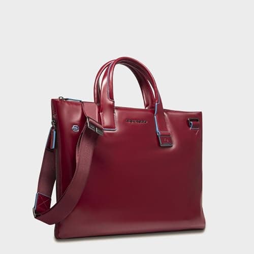 Sac cartable rouge en cuir lisse avec bandoulière