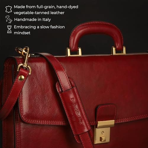 Cartable cuir rouge féminin pour laptop fait main Italie