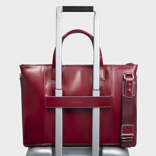 Sac cartable rouge en cuir lisse pour femme