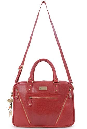 Sac cartable rouge en cuir avec bandoulière amovible