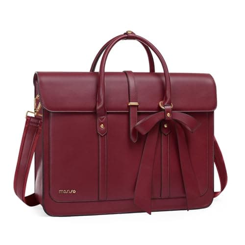 MOSISO Sacoche Ordinateur Portable femmes,17 Pouces Sac à Bandoulière Cuir PU Convertible en Sac à Dos, 17,3 Pouces Sac Messager,Sac à Main Sac d'ordinateur avec Noeud Papillon,Vin Rouge