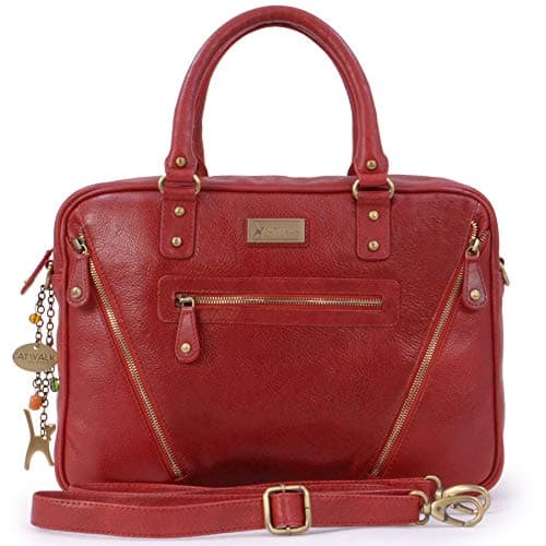 Sac cartable rouge en cuir pour femme avec bandoulière