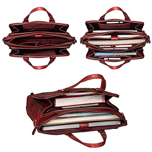 Sac business cuir rouge pour ordinateur portable femme