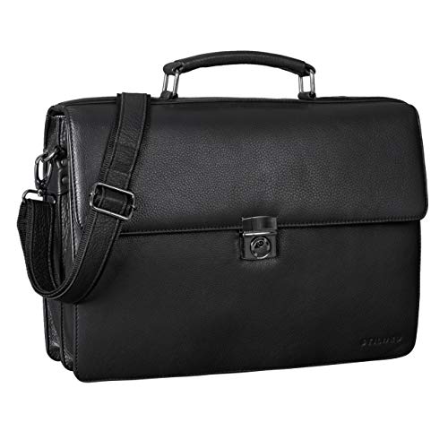 Serviette business en cuir noir classique Stilord avec emplacement pour ordinateur