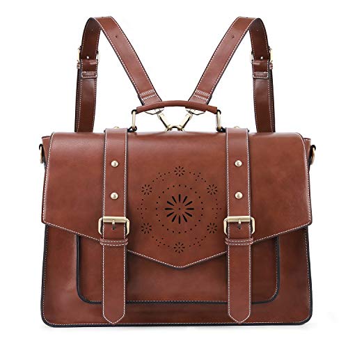 Cartable à bretelles pour femme en cuir synthétique marron au look glamour