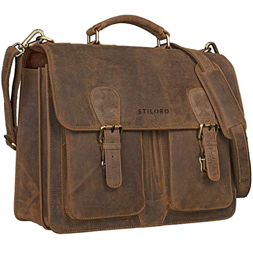 Cartable adulte en cuir marron vintage Stilord avec bandoulière