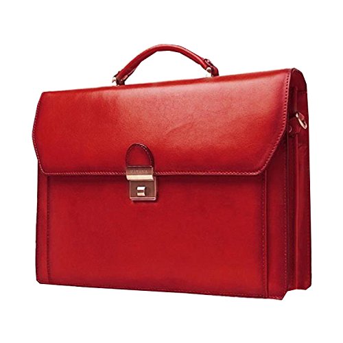 Cartable classique Katana en refente de cuir rouge pour femme à 2 soufflets