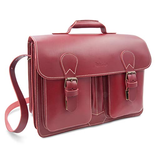 Cartable cuir rouge femme à 2 soufflets, 40 cm fabriqué en Allemagne, esprit Vintage