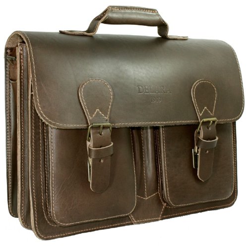 Cartable cuir marron pour enseignant,  40 cm x 30 cm x 16 cm