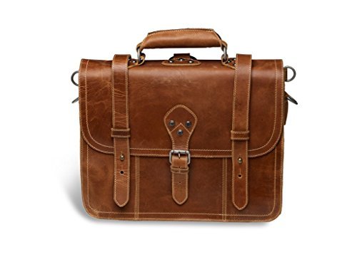 Cartable à bretelles pour femme style Rétro Vintage élégant Alpender en cuir cognac marron, sacoche de travail idéale.