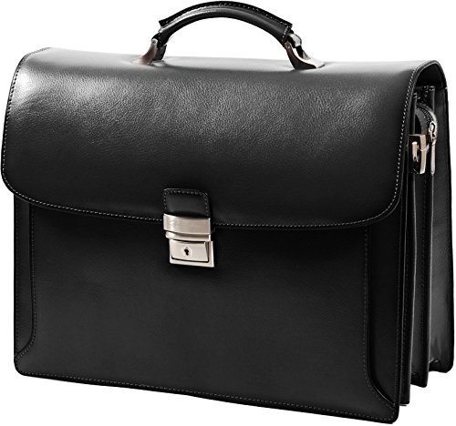 Cartable classique en cuir noir Gerard Henon 3 soufflets