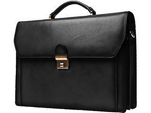 Look classique et élégant pour ce cartable en cuir noir Katana avec 2 soufflets, 38 cm