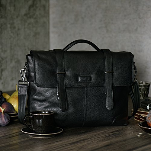 Cartable Liverpool enseignant taille S de chez Leabags en cuir de Buffle noir, 1 soufflet.