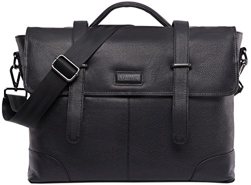 Cartable Liverpool enseignant taille S de chez Leabags en cuir de Buffle noir, 1 soufflet.