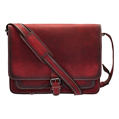 Cartable cuir rouge rétro XL Greenburry pour femme, Tannage végétal