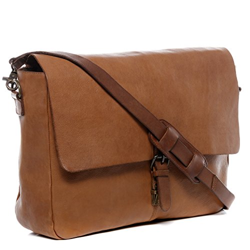 Cartable en cuir souple avec compartiment ordinateur couleur cognac