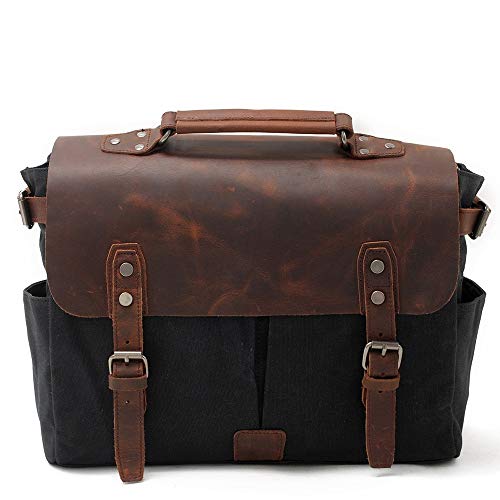 Cartable bandoulièrenoir et marron en cuir et toile Yocobo original pour laptop