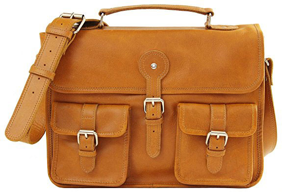 Cartable bandoulière adulte unisexe en cuir pleine fleur camel, pour professeurs ou étudiant. Cartable de prof pour ordinateur 13 pouces, designer français Xavier Valentin, cartable Émile