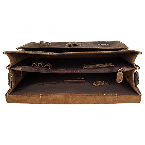 Cartable serviette vintage classique Greenburry en cuir marron tabac pour enseignant à 2 soufflets