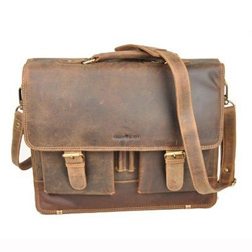 Cartable serviette Old School Greenburry en cuir marron pour enseignant à 2 soufflets