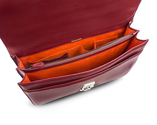 Cartable porte-documents en cuir pleine fleur rouge à 2 soufflets bien organisé pour femme, SageBrown