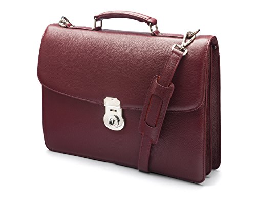 Cartable porte-documents en cuir pleine fleur rouge grainé à 2 soufflets pour femme, SageBrown