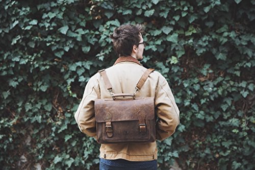 Cartable en cuir marron Vintage fonctionnel (bretelles ou bandoulière)