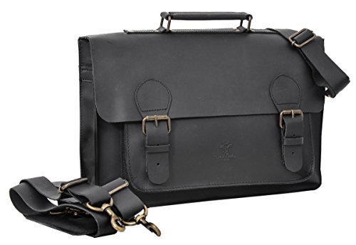 Cartable en cuir noir Vintage système de port interchangeable (bretelles ou bandoulière)