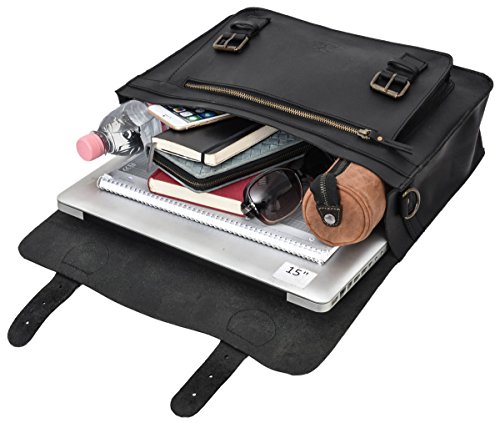 Cartable Gusti Vintage en cuir de buffle, système de port interchangeable (bretelles ou bandoulière), noir ou marron