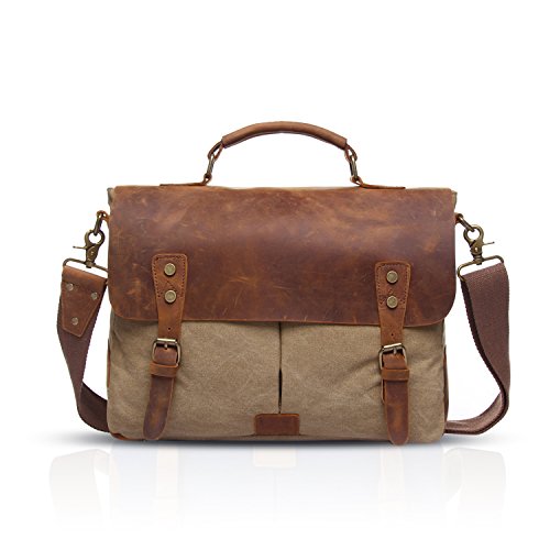 Sac cartable Fandare cuir et toile beige old fashion pouvant contenir un laptop, sac solide et durable