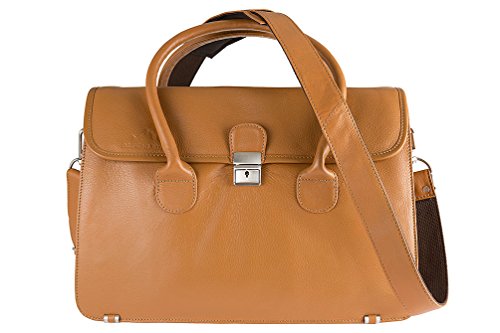 Cartable pour femme en cuir beige, Alpender idéal comme sacoche de travail pour un style élégant et féminin avec ses jolies anses et sa bandoulière