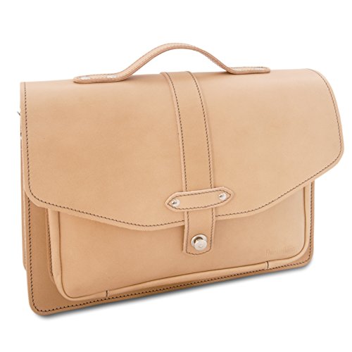 Cartable pour femme en cuir beige, de fabrication artisanale allemand Thielemann idéale comme sacoche de travail pour un style élégant et naturel.