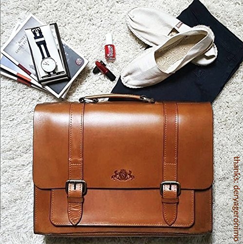 Cartable en cuir cognac avec un compartiment ordinateur 15 pouces